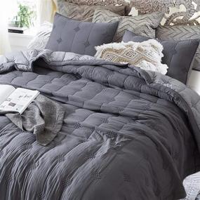 img 2 attached to 🛏️ Kasentex Light All Season 3-Piece Quilt Set with Pillow Shams - Soft, Machine Washable Bedspread, Dark Grey, King Size