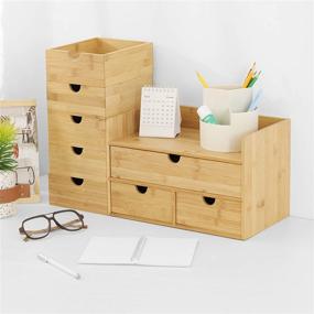 img 1 attached to 🎍 Bamboo Desk Organizer: Multi-Drawer Storage Solution for Office, Home, and Vanity Needs