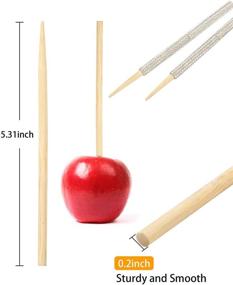 img 3 attached to 🍭 Pack of 50 Bamboo Candy Apple Sticks with Cellophane Treat Bags, Rhinestone Stickers, Silver Satin Ribbon, and Metallic Silver Twist Ties for Candy Fruit Skewers