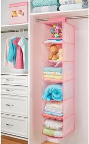 img 3 attached to 🧺 mDesign Long Soft Fabric Hanging Storage Organizer for Child/Kids Room or Nursery - 6 Shelves - Herringbone Print - Pink