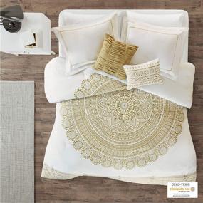 img 3 attached to 🌸 Intelligent Design Cozy Comforter Set: Casual Boho Medallion Floral Design, Nomad Gold 5 Piece Set with Matching Sham and Decorative Pillow