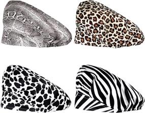 img 3 attached to Animal Printing Series: 4-Piece Elastic Adjustable Bouffant Caps with Sweatband for Women