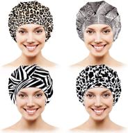 animal printing series: 4-piece elastic adjustable bouffant caps with sweatband for women logo