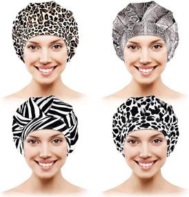 img 4 attached to Animal Printing Series: 4-Piece Elastic Adjustable Bouffant Caps with Sweatband for Women