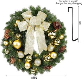 img 2 attached to 🎄 Hausse LED Pre-lit Christmas Wreath with Metal Hanger, Large Golden Bow & Balls, Battery Operated, 40 LEDs Lights, Front Door Gate Wall Christmas Party Decorations