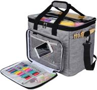 🧶 high capacity yarn totes organizer - hoshin knitting bag for yarn storage with inner divider, portable for carrying projects, up to 14” knitting needles, crochet hooks, and skeins of yarn (grey) logo