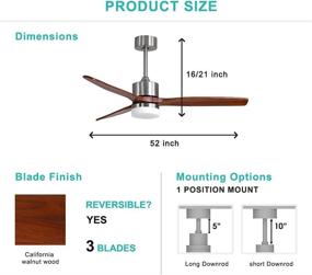 img 1 attached to 52-inch Ceiling Fan with Lights and Remote Control - Brushed Nickel, Noiseless Reversible DC Motor, 3 Solid Wood Oak Blades, 5-speed, Timer