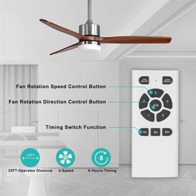 img 2 attached to 52-inch Ceiling Fan with Lights and Remote Control - Brushed Nickel, Noiseless Reversible DC Motor, 3 Solid Wood Oak Blades, 5-speed, Timer