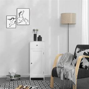 img 3 attached to 🚽 White Bathroom Floor Cabinet: Wooden Storage Organizer with Drawer, Adjustable Shelf - VASAGLE