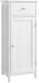 img 4 attached to 🚽 Белый напольный шкаф для ванной комнаты: деревянный органайзер с ящиком, регулируемой полкой - VASAGLE