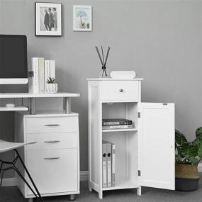 img 2 attached to 🚽 White Bathroom Floor Cabinet: Wooden Storage Organizer with Drawer, Adjustable Shelf - VASAGLE