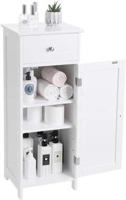 img 1 attached to 🚽 Белый напольный шкаф для ванной комнаты: деревянный органайзер с ящиком, регулируемой полкой - VASAGLE