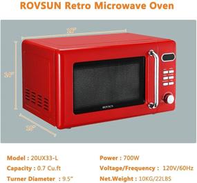 img 2 attached to 🌮 ROVSUN Retro Countertop Microwave Oven: 0.7 Cu.ft, 700W, Auto Cook, Delayed Start, Glass Turntable, Child Lock - Red