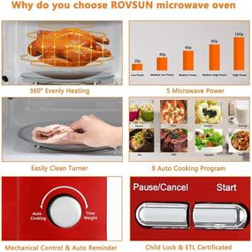 img 3 attached to 🌮 ROVSUN Retro Countertop Microwave Oven: 0.7 Cu.ft, 700W, Auto Cook, Delayed Start, Glass Turntable, Child Lock - Red