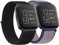 мягкий дышащий регулируемый нейлоновый ремешок для умных часов fitbit versa - женщин и мужчин (чисто черный/полуночно-синий) логотип