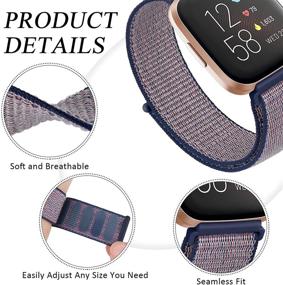 img 2 attached to Мягкий дышащий регулируемый нейлоновый ремешок для умных часов Fitbit Versa - женщин и мужчин (чисто черный/полуночно-синий)