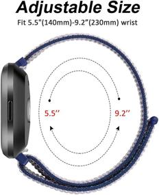 img 3 attached to Мягкий дышащий регулируемый нейлоновый ремешок для умных часов Fitbit Versa - женщин и мужчин (чисто черный/полуночно-синий)