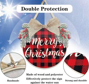 img 1 attached to 🎄 Buffalo Plaid Christmas Door Hanging Sign: Festive Merry Christmas Wreath for Winter Holiday Rustic Farmhouse Front Door Porch Wall, Window, and Outdoor Decorations