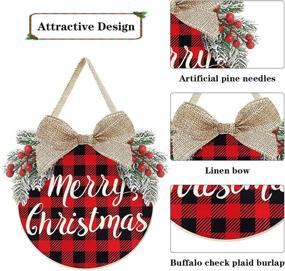 img 2 attached to 🎄 Buffalo Plaid Christmas Door Hanging Sign: Festive Merry Christmas Wreath for Winter Holiday Rustic Farmhouse Front Door Porch Wall, Window, and Outdoor Decorations