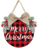 🎄 buffalo plaid christmas door hanging sign: festive merry christmas wreath for winter holiday rustic farmhouse front door porch wall, window, and outdoor decorations logo