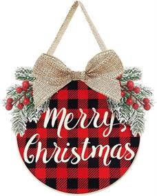 img 4 attached to 🎄 Buffalo Plaid Christmas Door Hanging Sign: Festive Merry Christmas Wreath for Winter Holiday Rustic Farmhouse Front Door Porch Wall, Window, and Outdoor Decorations