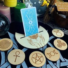 img 3 attached to 🔮 Wooden Tarot Card Holders - Handmade Wood Display Stands for Witch Divination Tools, Majic Ceremonial, Altar Decor, Wiccan Ritual Supplies (2pc Stand for Four Elements & Death Moth Cards, 5"-10") - Enhanced SEO