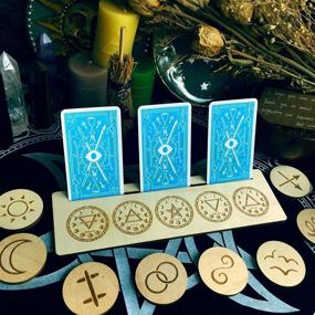 img 2 attached to 🔮 Wooden Tarot Card Holders - Handmade Wood Display Stands for Witch Divination Tools, Majic Ceremonial, Altar Decor, Wiccan Ritual Supplies (2pc Stand for Four Elements & Death Moth Cards, 5"-10") - Enhanced SEO