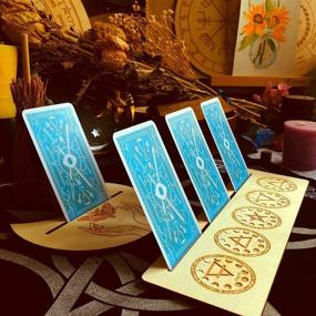 img 1 attached to 🔮 Wooden Tarot Card Holders - Handmade Wood Display Stands for Witch Divination Tools, Majic Ceremonial, Altar Decor, Wiccan Ritual Supplies (2pc Stand for Four Elements & Death Moth Cards, 5"-10") - Enhanced SEO