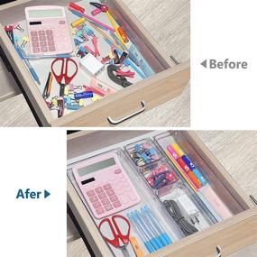 img 1 attached to 🗂️ GLSOGL 9 Pcs Desk Drawer Organizer Trays Set - Clear Plastic PET Storage Bins for Makeup, Utensils, Jewelries, Gadgets in Kitchen, Office, Vanity Cabinet, Bathroom, Dresser, Bedroom