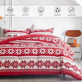 img 3 attached to 🎄 Queen Size FlySheep Christmas Comforter Set - Soft Microfiber Holiday Bedding, Lightweight Red & White Snowflake Print