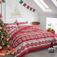 🎄 queen size flysheep christmas comforter set - soft microfiber holiday bedding, lightweight red & white snowflake print logo