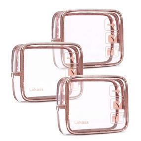 img 4 attached to Rose Gold ibeacos 3pcs TSA Approved Toiletry Bag Set for Women - Travel Accessories: Transparent, Quart-Sized Bags with Zipper - Carry On Compliant for Airport Travel