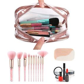 img 2 attached to Rose Gold ibeacos 3pcs TSA Approved Toiletry Bag Set for Women - Travel Accessories: Transparent, Quart-Sized Bags with Zipper - Carry On Compliant for Airport Travel