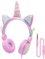 unicorn headphones for kids - foldable adjustable headset with 85db volume limit, ideal for children, teens, girls - perfect for school, travel, online learning - birthday, christmas, unicorn gift - pink logo