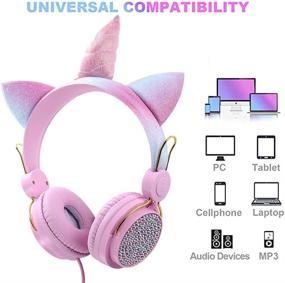 img 1 attached to Unicorn Headphones for Kids - Foldable Adjustable Headset with 85dB Volume Limit, Ideal for Children, Teens, Girls - Perfect for School, Travel, Online Learning - Birthday, Christmas, Unicorn Gift - Pink
