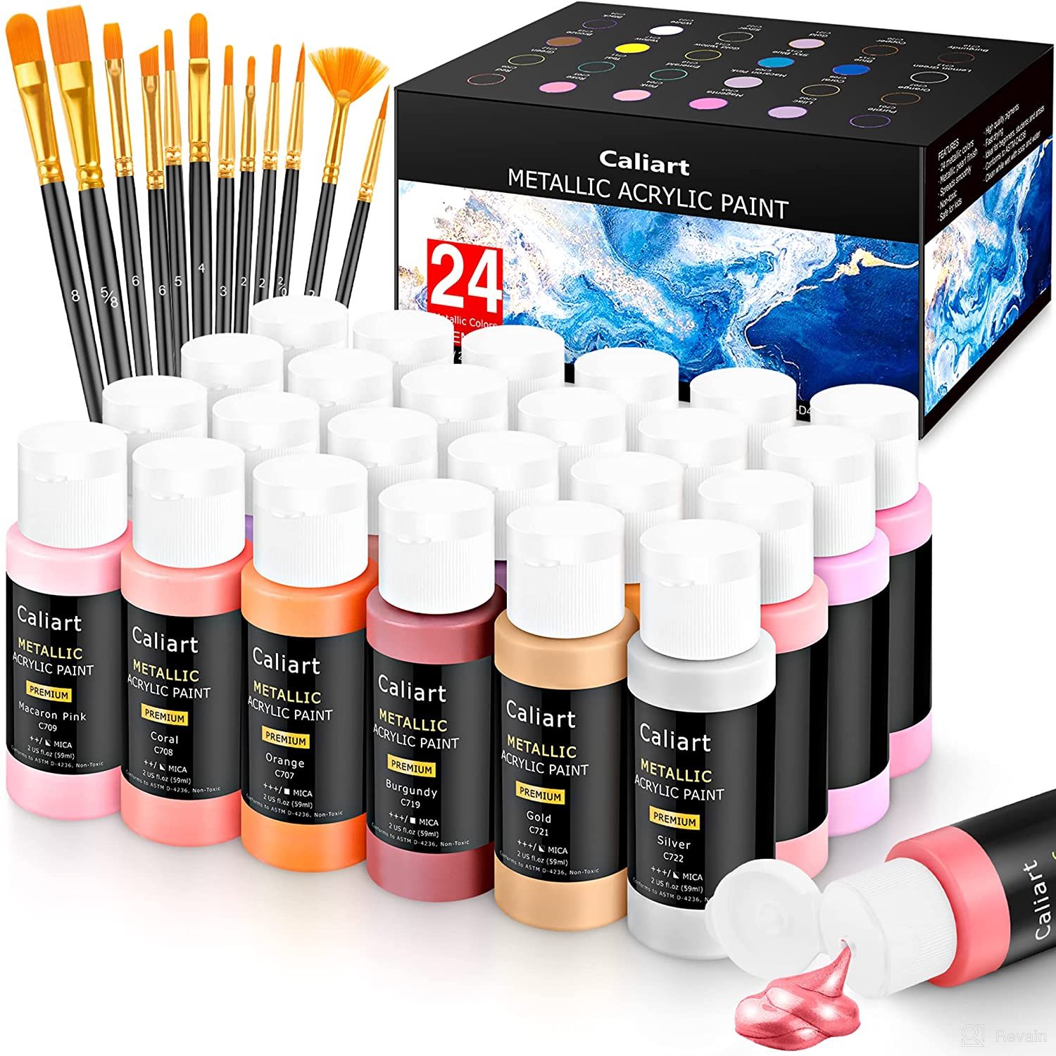 img 1 attached to 🎨 Caliart Acrylic Paint Set: 24-Pack with 12 Brushes - Ideal for Artists, Students, and Beginners! review by Daria Dolgusheva