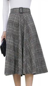 img 3 attached to Women'S Wool Plaid A-Line Pleated Long Skirt Winter Warm Elastic Waist