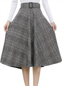 img 1 attached to Women'S Wool Plaid A-Line Pleated Long Skirt Winter Warm Elastic Waist