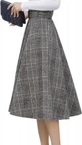 img 2 attached to Women'S Wool Plaid A-Line Pleated Long Skirt Winter Warm Elastic Waist