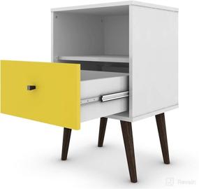 img 2 attached to 🌙 Manhattan Comfort Liberty Collection Mid Century Modern Nightstand: Stylish White/Yellow Storage with Open Shelf and Drawer