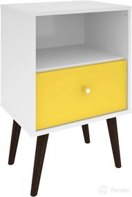 img 4 attached to 🌙 Manhattan Comfort Liberty Collection Mid Century Modern Nightstand: Stylish White/Yellow Storage with Open Shelf and Drawer