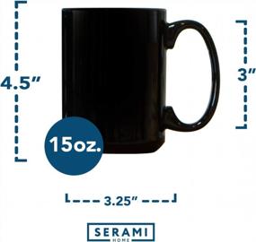 img 2 attached to Set Of 4 Large Handle 15Oz Classic Black Ceramic Coffee Mugs By Serami