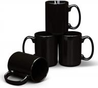 set of 4 large handle 15oz classic black ceramic coffee mugs by serami логотип