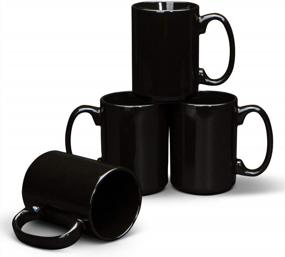 img 4 attached to Set Of 4 Large Handle 15Oz Classic Black Ceramic Coffee Mugs By Serami