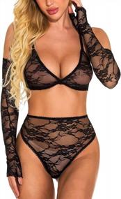 img 3 attached to High Waist Lace Lingerie Set For Women: V-Neck Bra And Panty With Babydoll Bodysuit By SELINK