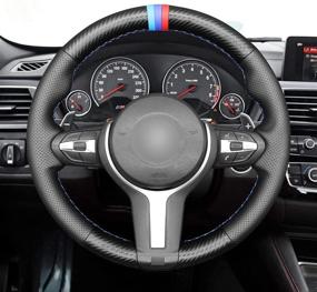 img 3 attached to 🚗 MEWANT Hand-Stitched Carbon Fiber and Microfiber Steering Wheel Cover for BMW F87 M2 2015-2017, F80 M3 2014-2017, F82 M4, M5, F12 F13 M6, F85 X2 X5 M, F86 X6 M, F33 F30 M Sport