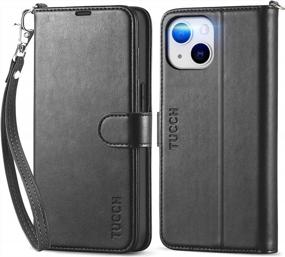 img 4 attached to TUCCH Wallet Case For IPhone 14 6.1-Inch, RFID Blocking With Wrist Strap, Shockproof TPU Shell, PU Leather Magnetic Flip Cover With 4 Card Slots And Stand, Compatible With IPhone 14 2022, Black