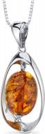 sterling silver peora genuine baltic amber pendant necklace & earrings - rich cognac, floating oval shape logo