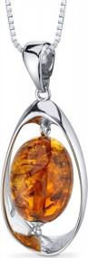 img 4 attached to Sterling Silver Peora Genuine Baltic Amber Pendant Necklace & Earrings - Rich Cognac, Floating Oval Shape