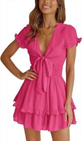 img 4 attached to SySea Women'S Summer Dresses 2023 V Neck Tie Front Flowy Short Sleeve Ruffle Mini Dress